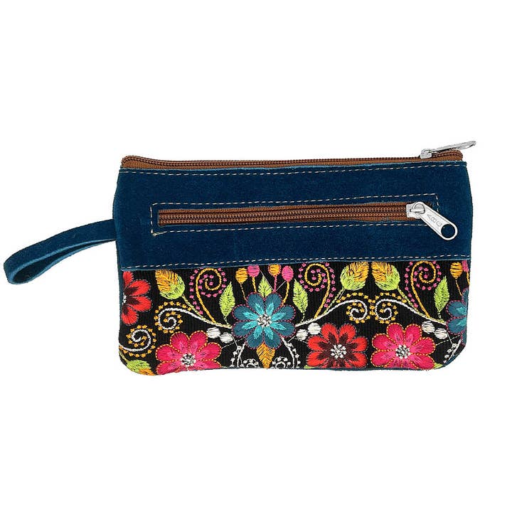 Pichincha - Wholesale Wristlet - Embroidered Floral Leather Suede "Beca" Purse Wristlet Bag1