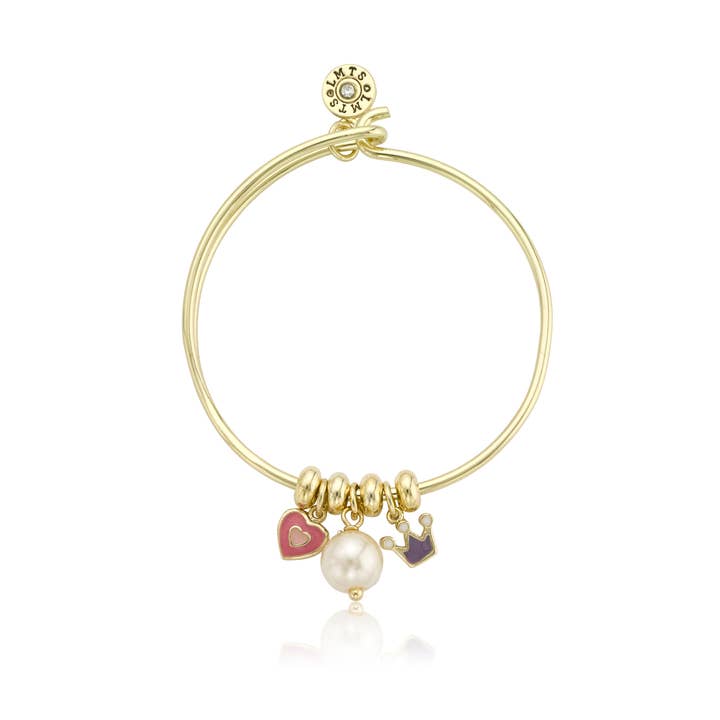 Bracelet jonc à breloques cœur et couronne pour la vente par Little Miss Twin Stars