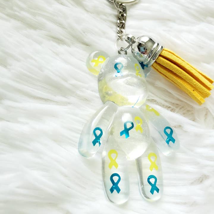 Tots And Tumblers Art – wholesale Keychain – Women's – Down Syndrome Awareness Ribbon Bear Keychain4