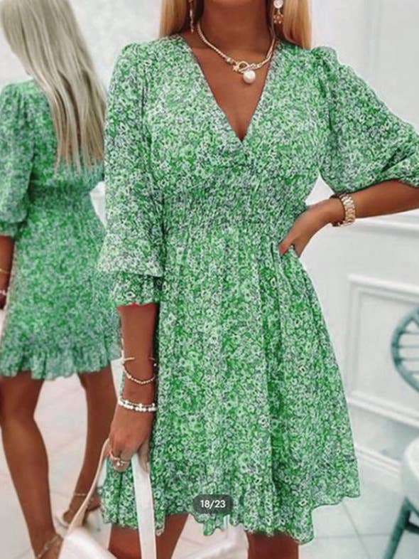 Lily Clothing - Wholesale Dress - Women's - Boho print short sleeve floral mid-length dress
