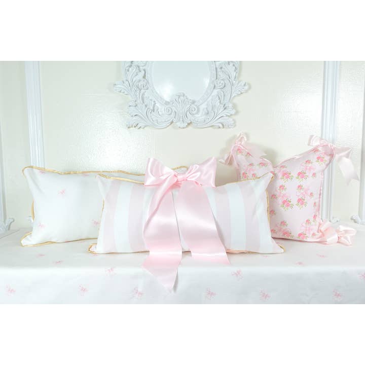 West Cottage Interiors - Wholesale Throw/Decorative Pillow - Charlotte, Pink Bow, Pink & White Striped, Trellis, Pillow