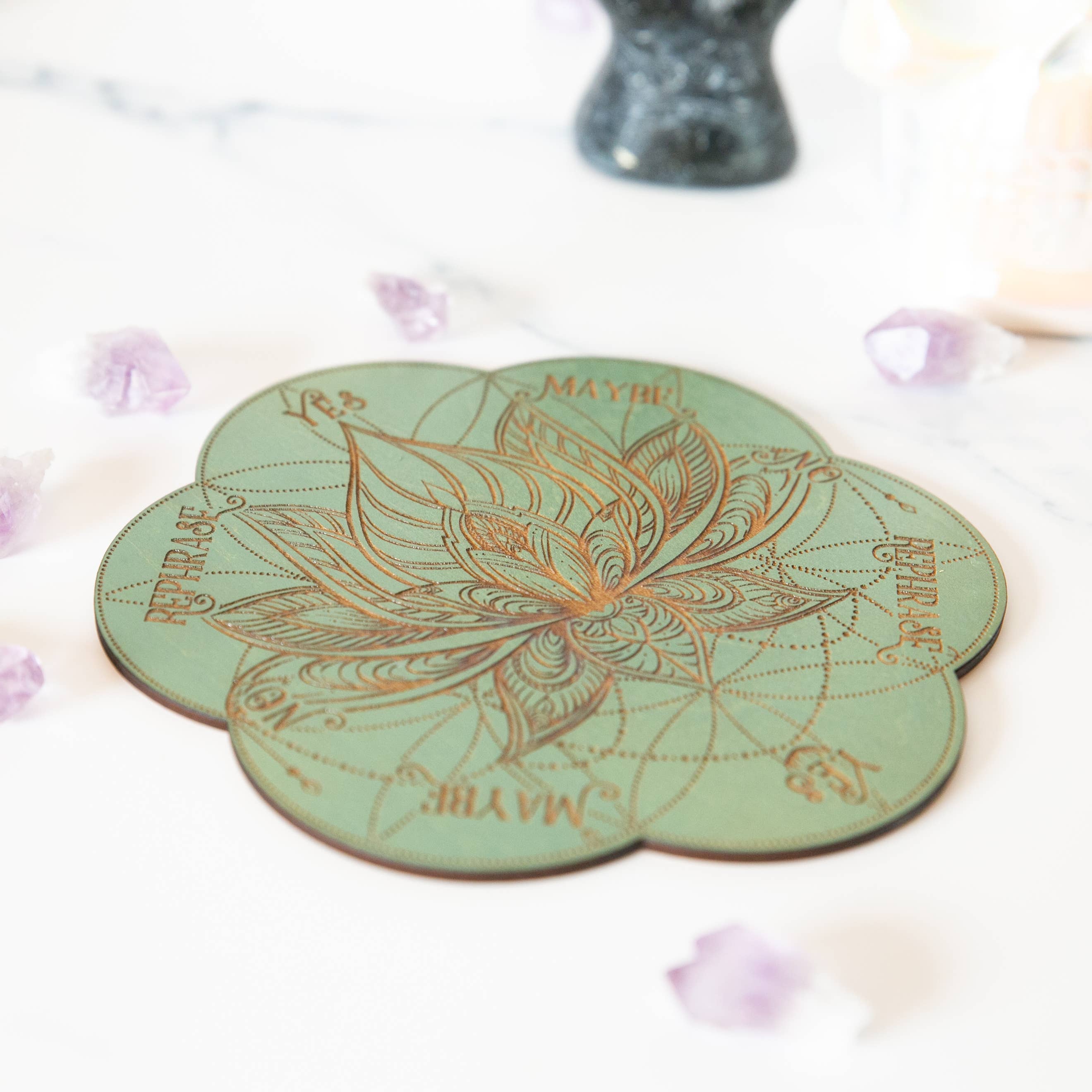Ink and Flowers Designs - Wholesale Pendulum Board - Sage Lotus pendulum board3