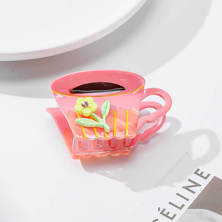SoapElenGlen - Wholesale Hair Clip - Women's - Chic Flower Teacup Hair Clip, Tea Party Hair Accessories