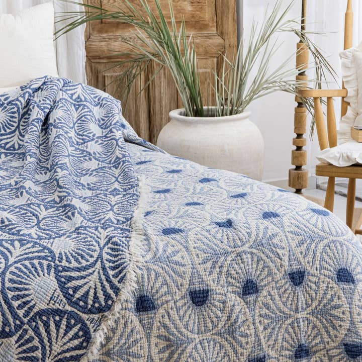 TurkanHome - Wholesale Bedding blanket - Ginkgo Muslin Bed Blanket/Queen-King/ Blue8