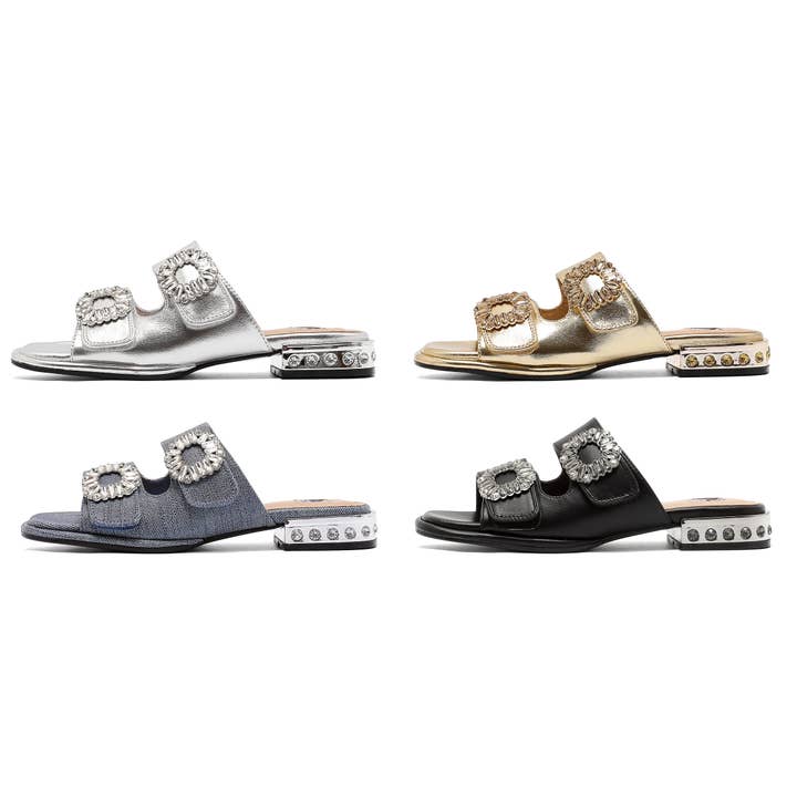 Sandalia Plana con Joyas de Velcro Resort para venta al por mayor de LADY COUTURE