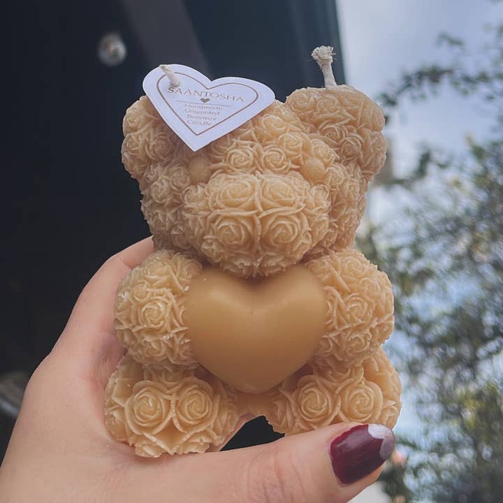 Non-Toxic Love Bear Beeswax Candle for wholesale by Saantosha Goddess Goods