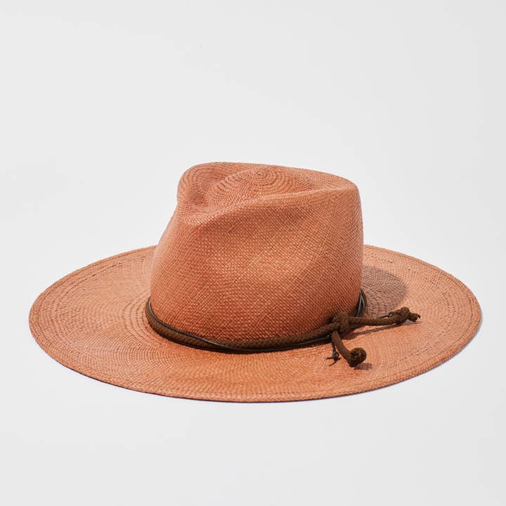 The Straw Teardrop | Light Terracotta with Suede & Leather for wholesale by HEADS OF STATE HAT CO.