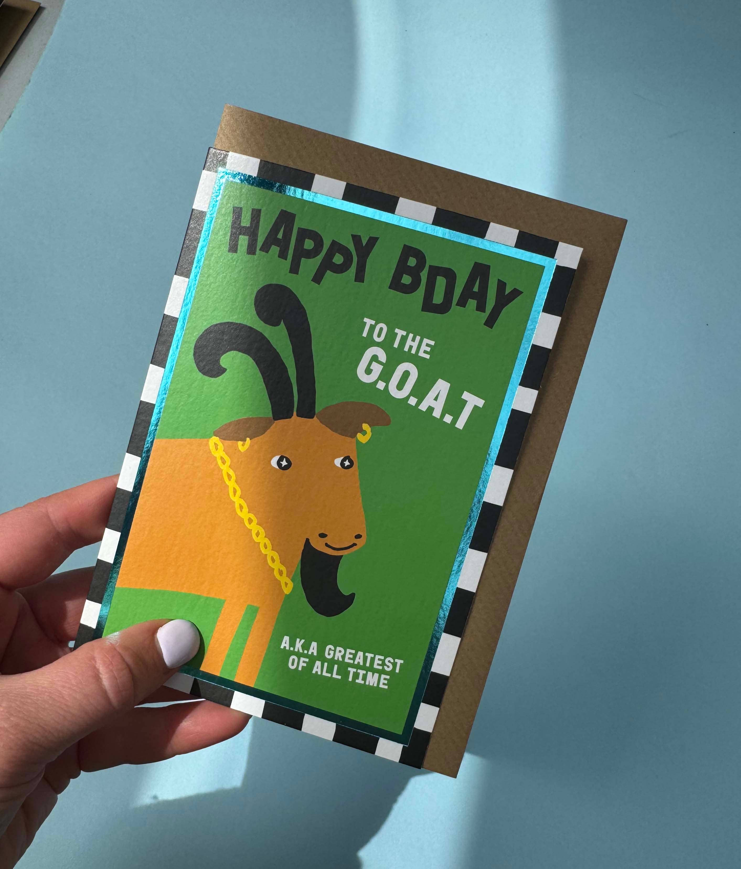 SANDERS DE ROEPER – wholesale Birthday card – Birthday Card — "Happy Bday to the G.O.A.T" Goat1