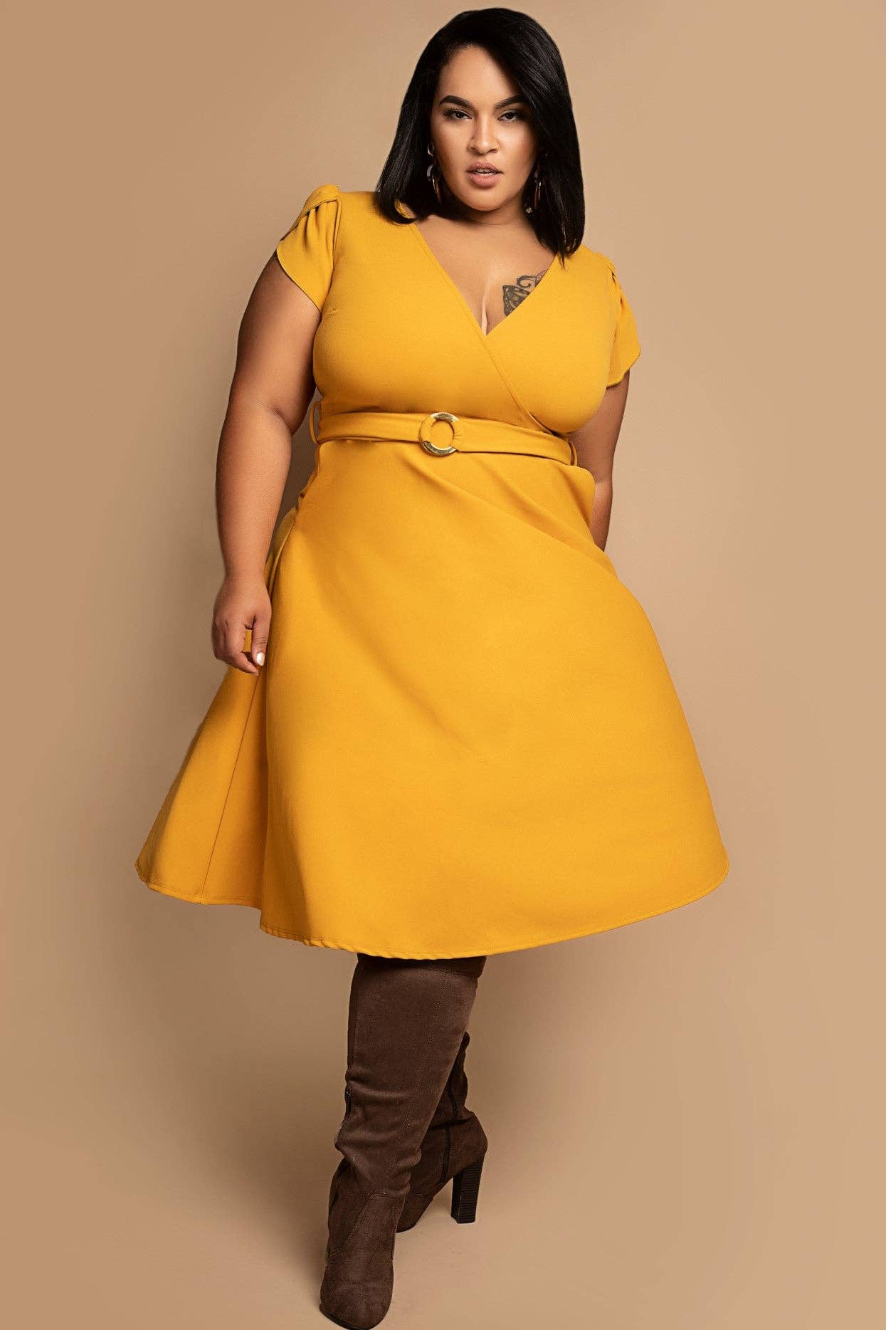 Nina Cheyenne Apparel - Wholesale Dress - Women's - Belted Fit and Flare Midi Dress0