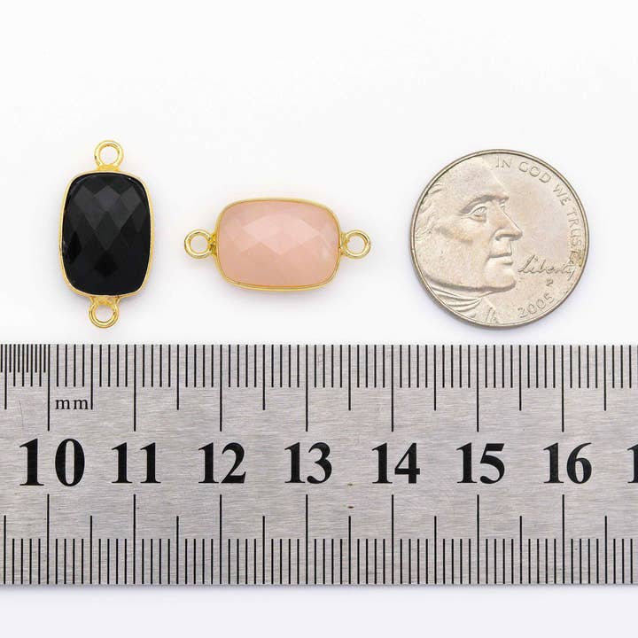 BestBeads&Beyond - Wholesale Individual Charm/Pendant - Gold Rectangle Gemstone Charm, Sku#LY22