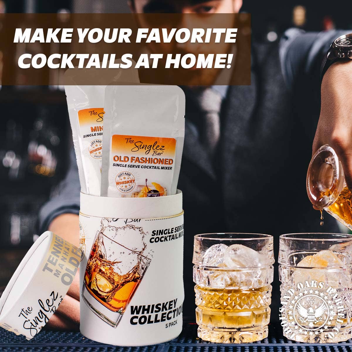 ThousandOaksBarrelCo. - Wholesale Cocktail Mix/Syrup - Singlez Bar Whiskey Collection- 5-Pack Single Serve Mixers2
