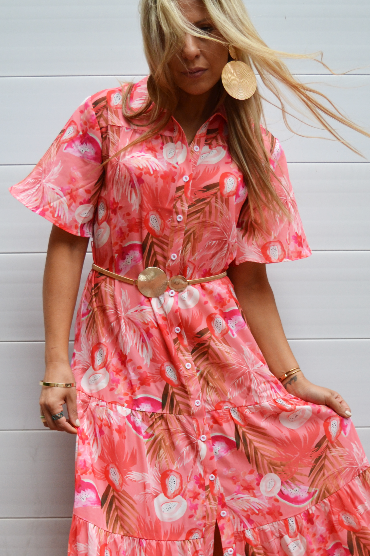 Ostara Collection - Wholesale Dress - Women's - Pink Paradise Maxi Shirt Dress2