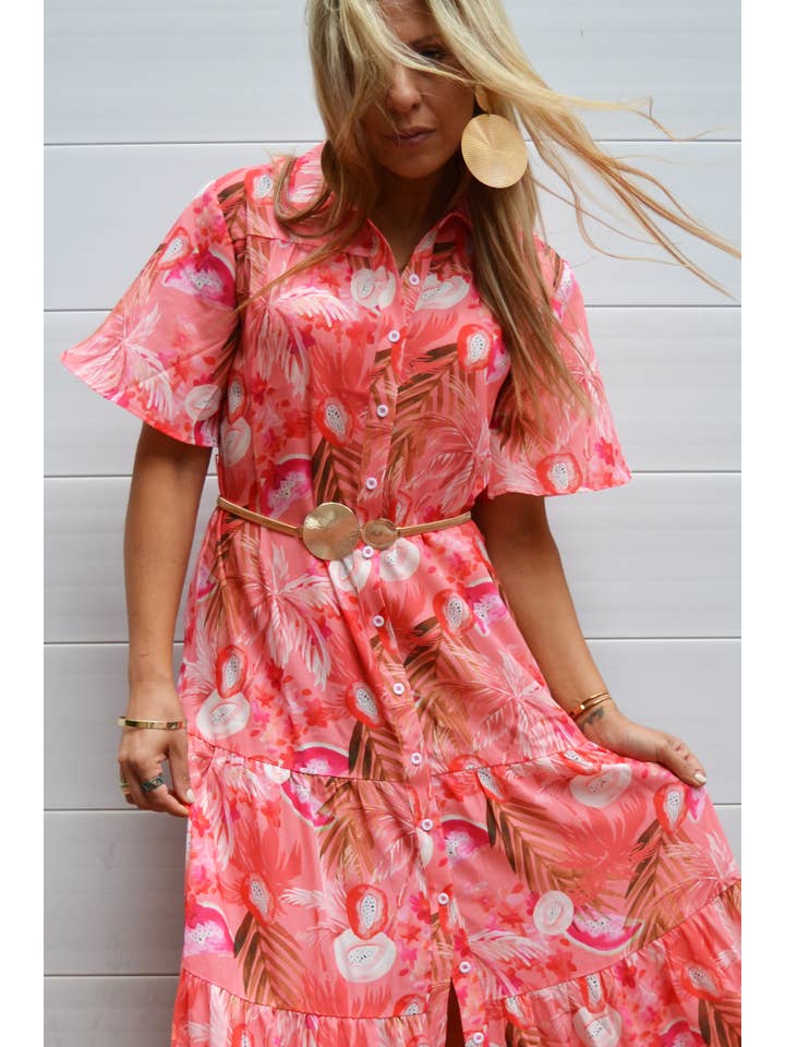 Ostara Collection - Wholesale Dress - Women's - Pink Paradise Maxi Shirt Dress2