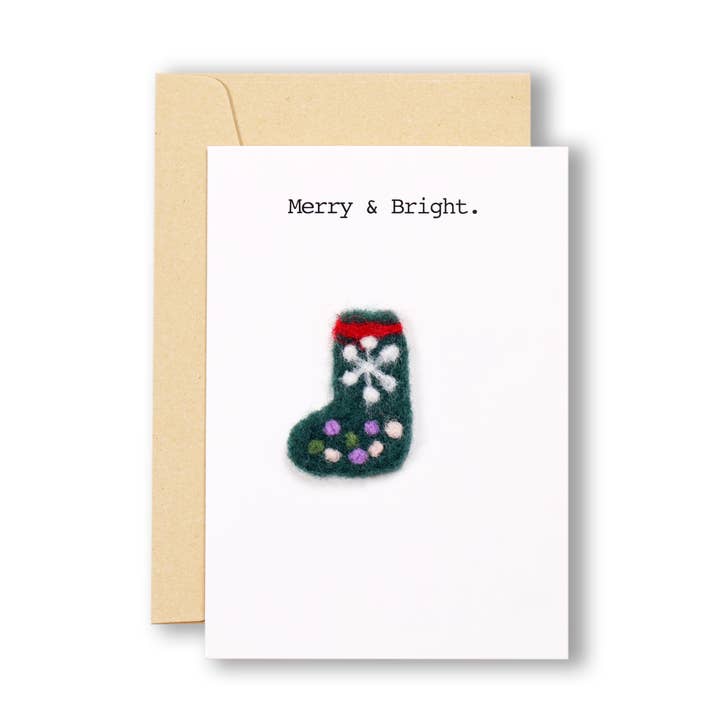 Handgemachte Weihnachtskarte mit Wollfilz-Weihnachtsstrumpf für den Großhandel von littleoneusa