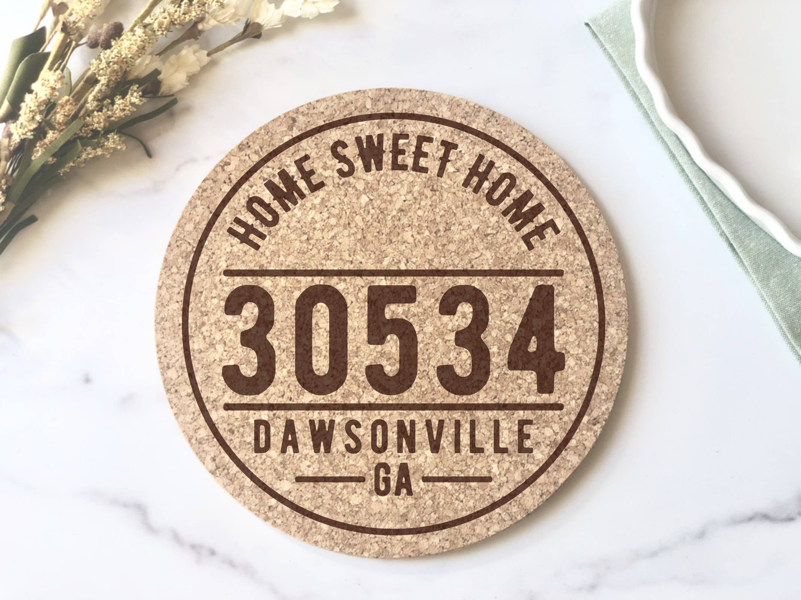 The Lillie Pad - Wholesale Trivet - Custom Zip Code and City Cork Trivet Hot Pad - Circle2