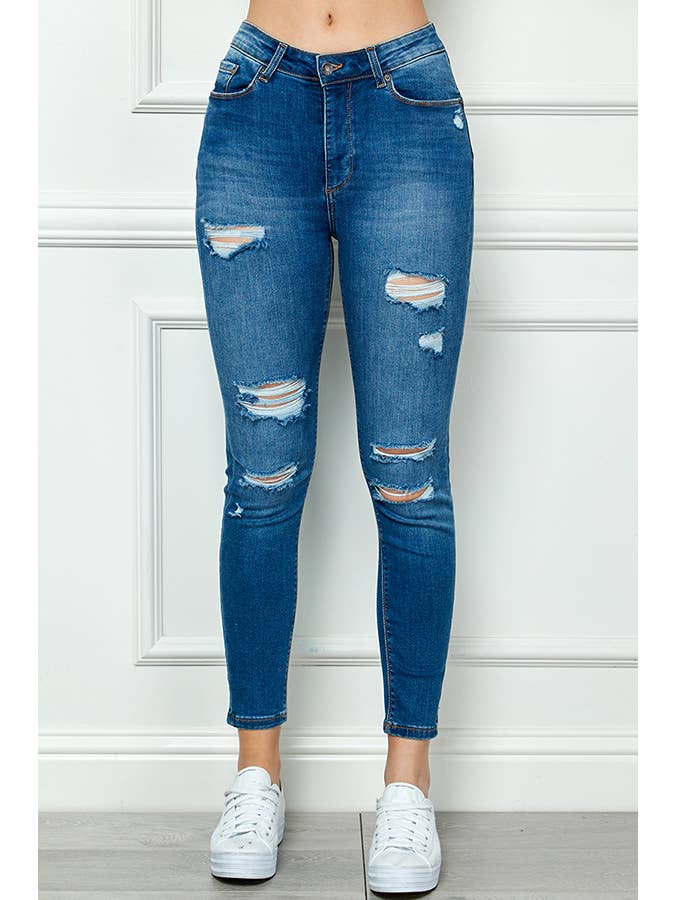 MED WASH Butt Lift Ripped Skinny Jeans for wholesale on Faire