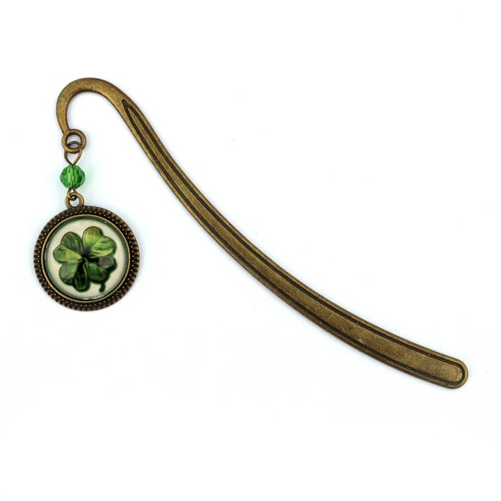 The Divine Iguana - Wholesale Bookmark - Shamrock or Four Leaf Clover Irish Bronze and Glass Bookmark