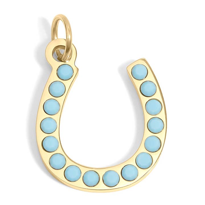 Encanto de herradura de piedra turquesa de acero inoxidable con PVD de oro de 18 quilates para venta al por mayor de Sunflower Soul Boutique