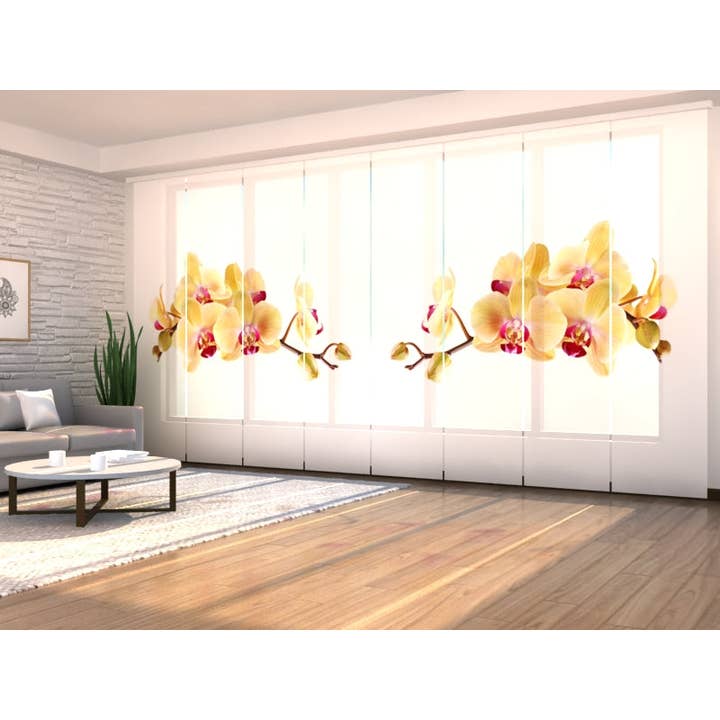Set of 8 Golden Orchid Panel Curtains on White for wholesale by IlyDecor