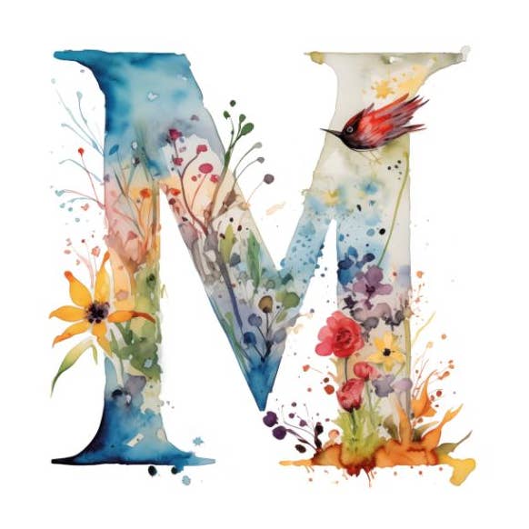 Alphabet Watercolour M Art Print for wholesale by Artificial Ink