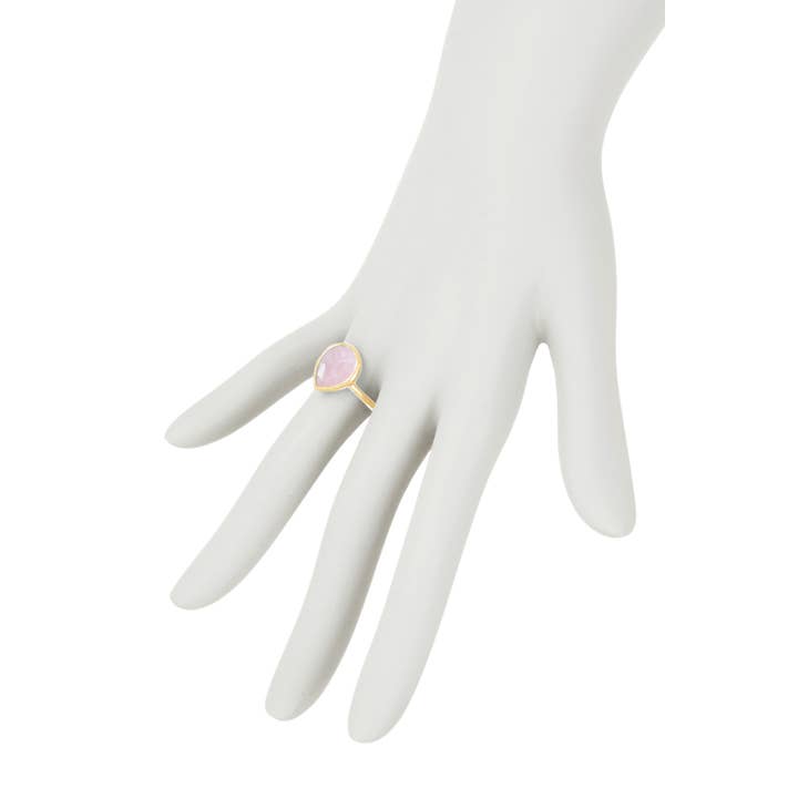 Zoey Simmons - Wholesale Single Stone/Solitaire Ring - Rose Quartz Teardrop Ring - GF