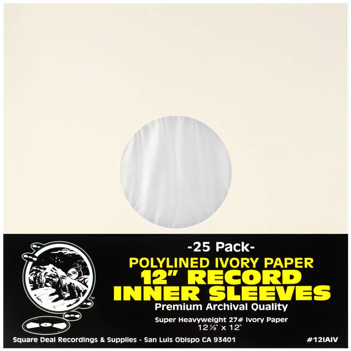 12" Ivory Polylined Super Heavyweight Record Inner Sleeves for wholesale by Square Deal Recordings & Supplies