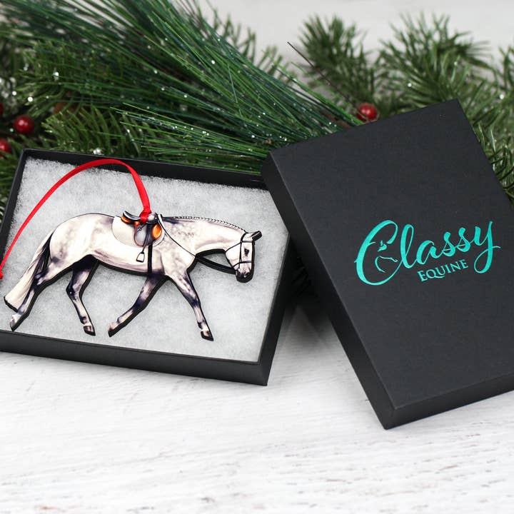 Classy Equine - Wholesale Ornament - Gray English Pleasure Hunt Seat Quarter Horse Ornament