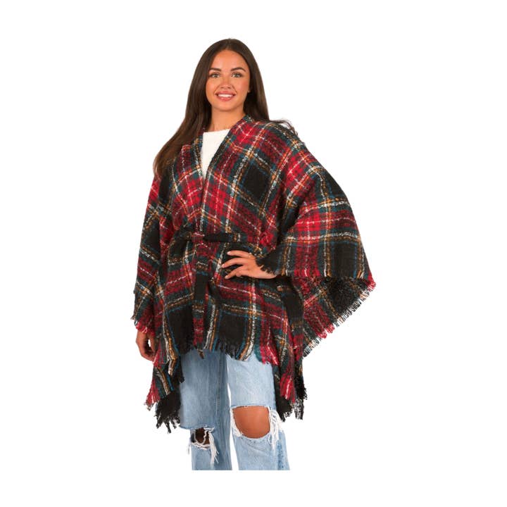 Plaid Buckle Belted Wrap for wholesale by David And Young