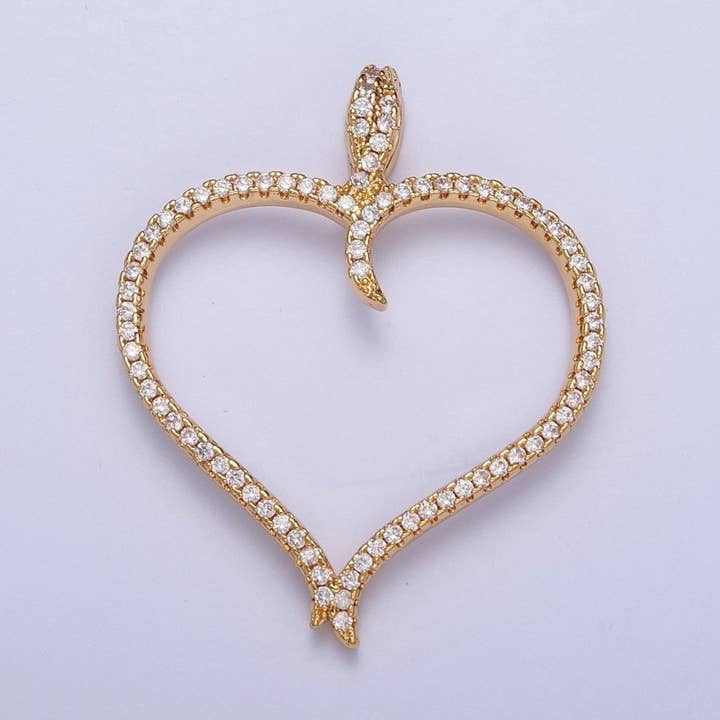 24K Gold Filled Clear Micro Pave Heart Cubic Zirconia Pendant, Love Valentine Charm For Jewelry Necklace Making X-434 for wholesale by Aim Eternal