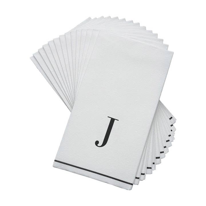 Luxe Party - Wholesale Disposable Napkin - J Black Monogram Paper Dinner Napkins | 14 Napkins
