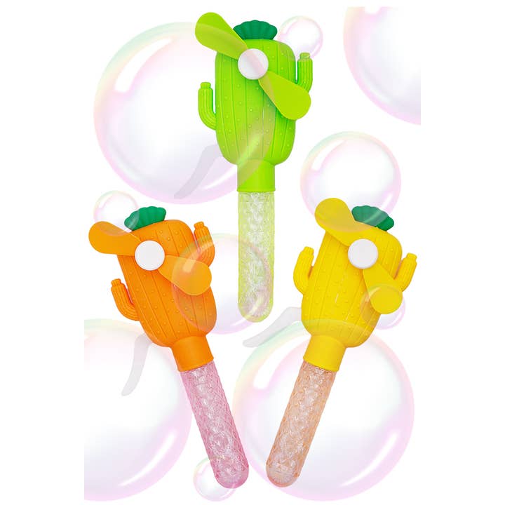 Cap Zone - Wholesale Bubble Wand - Kids - Cactus Hand-Held Fan Bubble Wand - 24 pcs