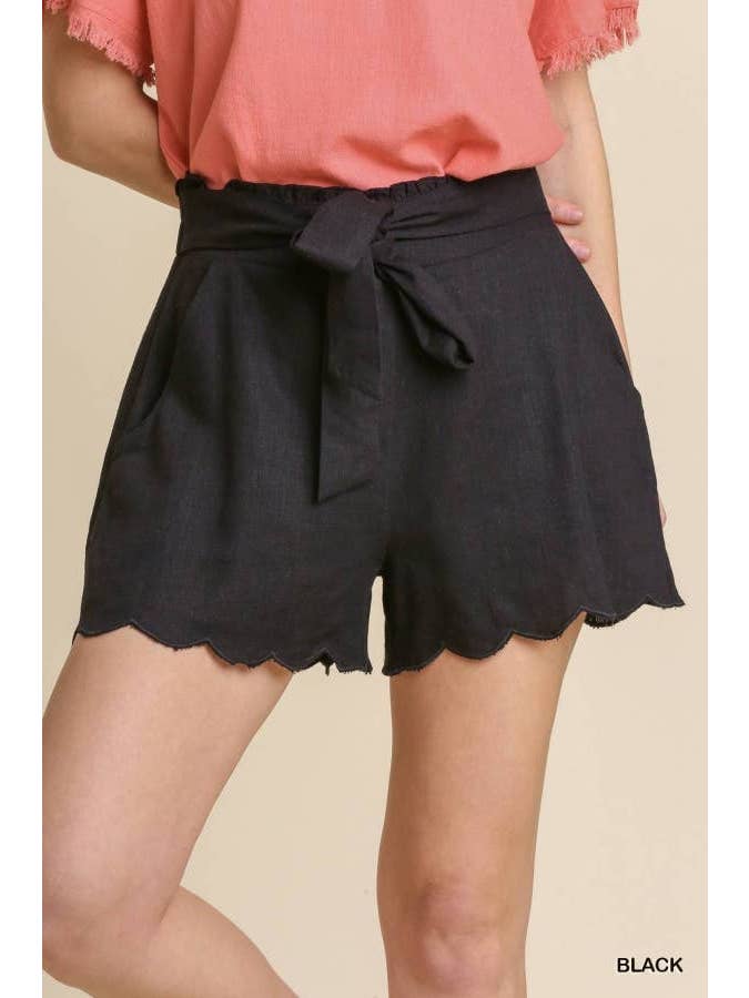 Vanilla Monkey - Wholesale Shorts - Women's - Linen Elastic Waistband Scallop Trim Shorts