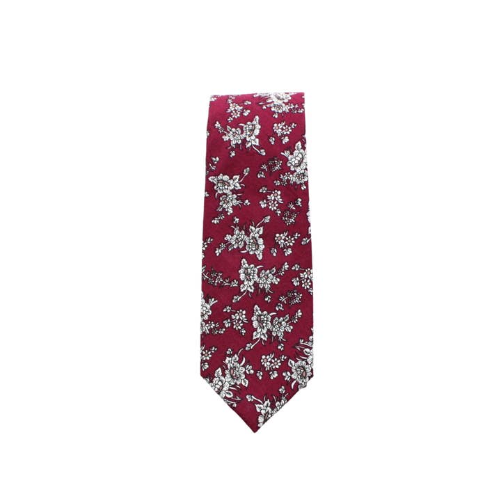 Tie Mood - Wholesale Necktie - Men's - Caelan Cabernet Floral Skinny Tie4