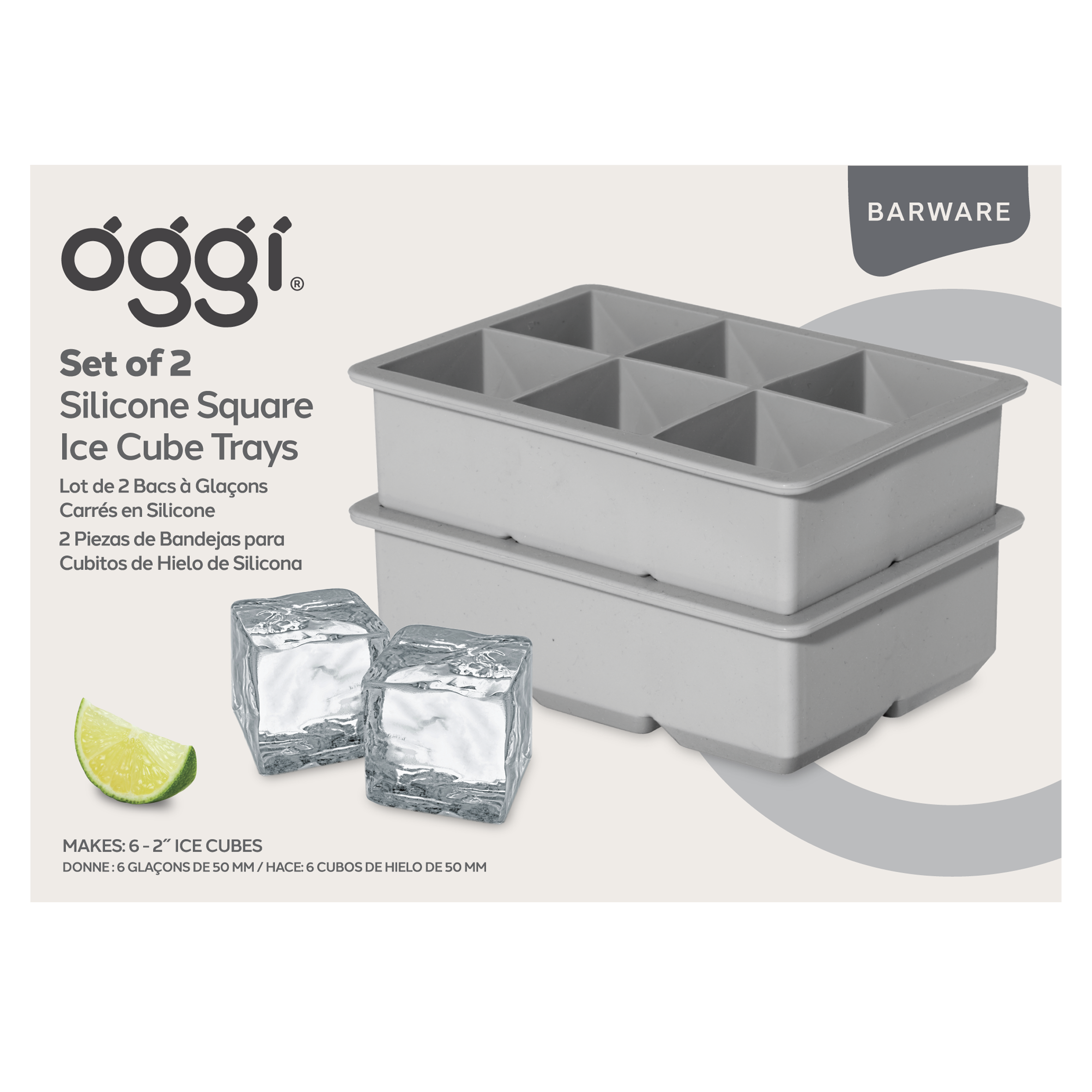 Oggi – wholesale Isbricka/-form – Isbrickor - Set med 2 stora fyrkantiga 6-kubers - Grå7