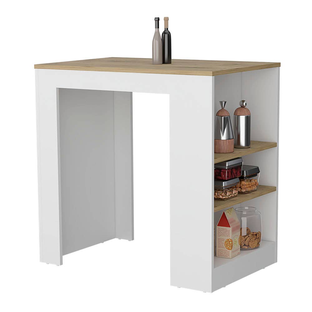 TUHOME FURNITURE – Organizador/armazenamento de cozinha por atacado – Portree Kitchen Island com prateleiras de 3 lados16