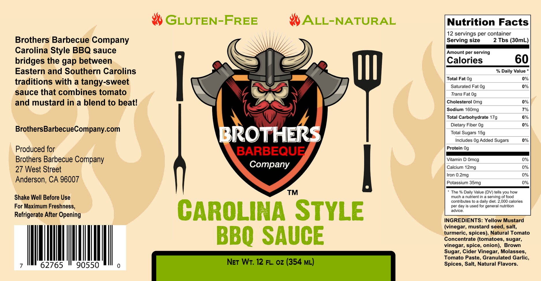 Brothers Barbeque Company - Wholesale BBQ Sauce - Brothers Barbeque Company's Carolina style barbecue sauce 12 oz2