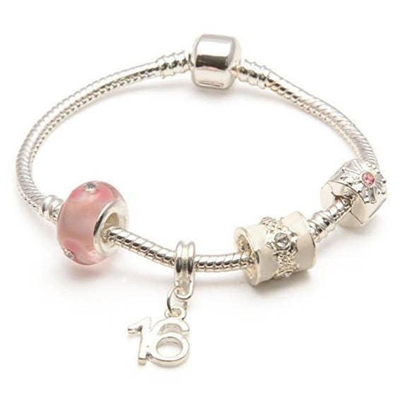 Age 16 'Pink Parfait' Silver Sparkle Charm Bead Bracelet for wholesale by Liberty Charms