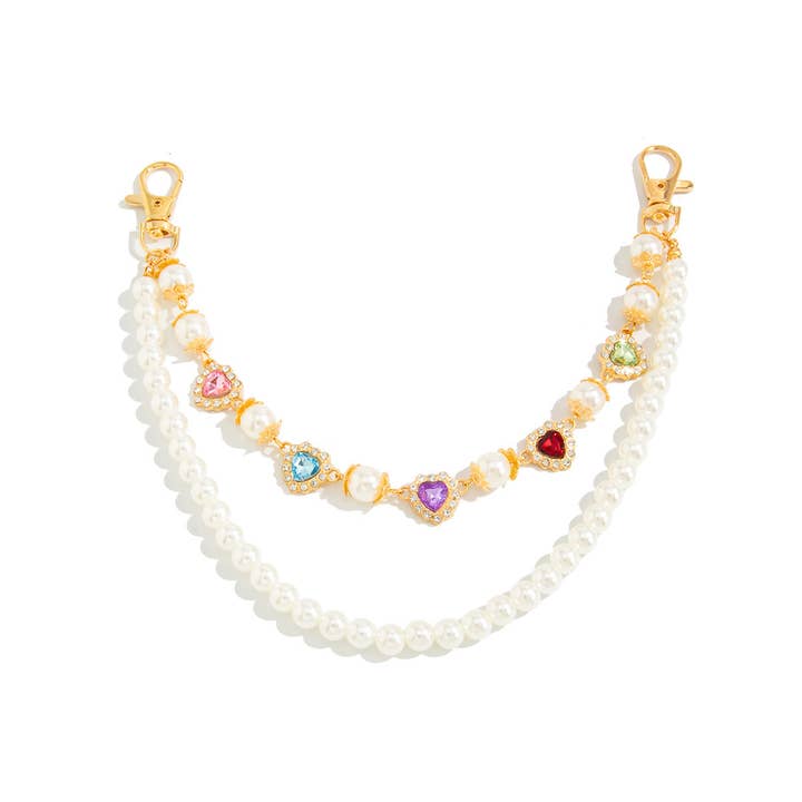 Ornaments-color diamond flower double-layer pearl keychain for wholesale by Eagle Crest Industries Inc.