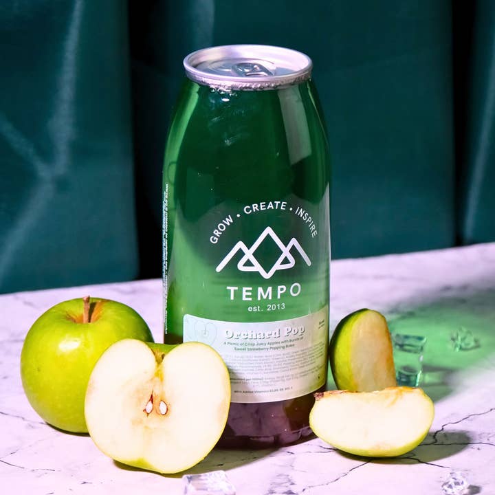 Green Apple Bubble Tea With Strawberry Popping Boba for wholesale by Tempo Tea Bar