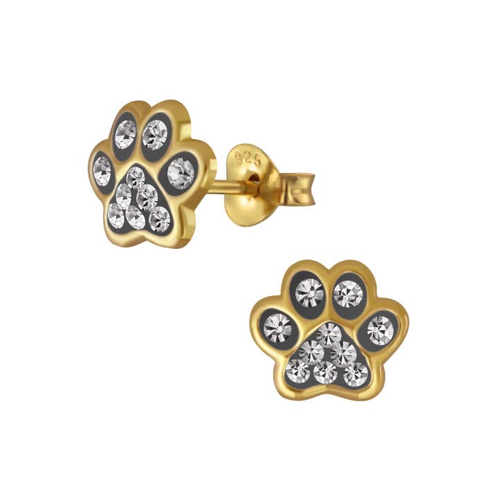 LIV & LENN - Wholesale Earrings - Kids - Children's earrings dog paw paw paws with glitter 7 mm gold-plated sterling silver5