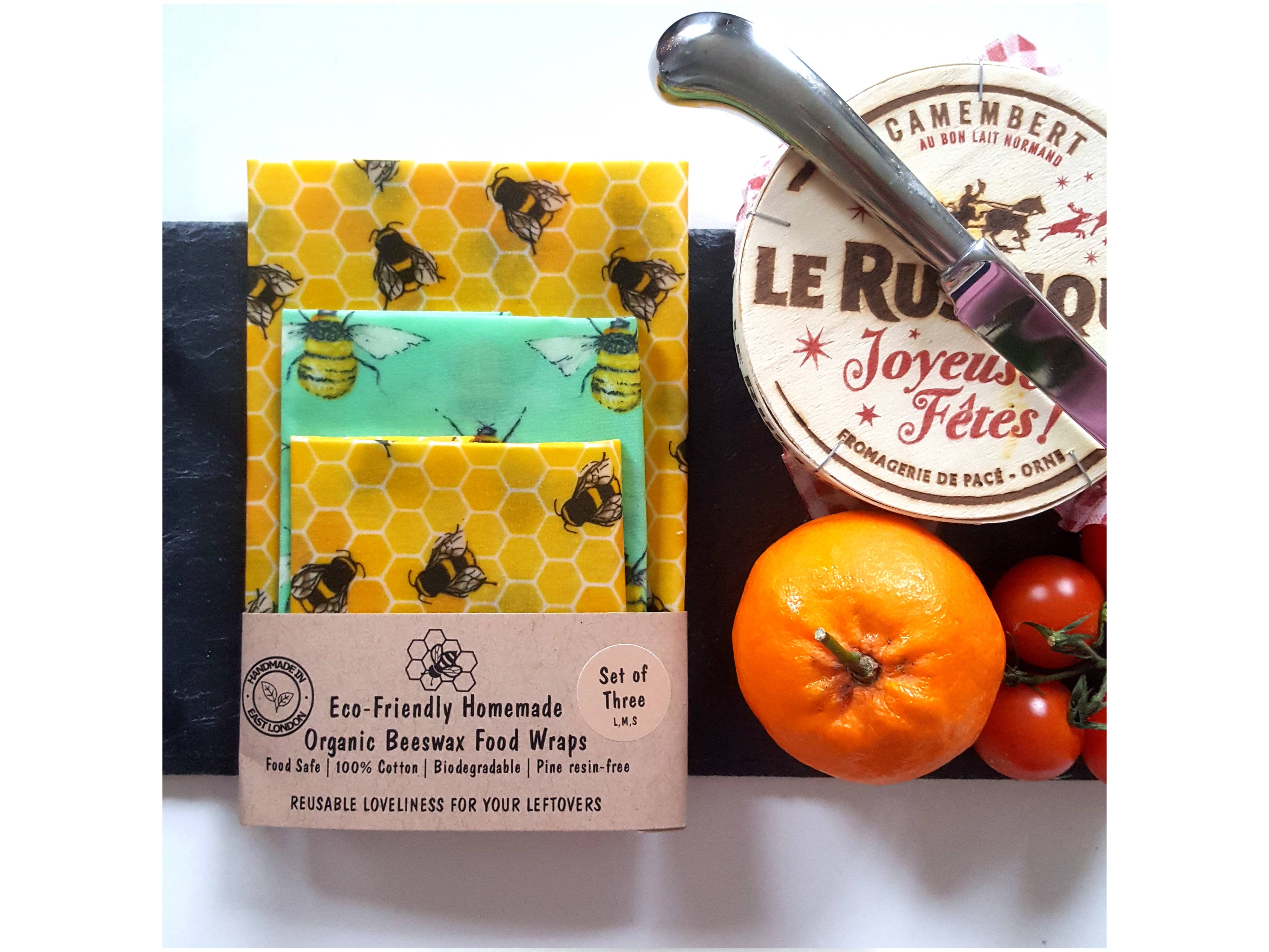 Honey Bee Good – wholesale Food storage wrap/bag – 3 (L,M,S) HANDMADE Beeswax Wraps | Bee Happy5