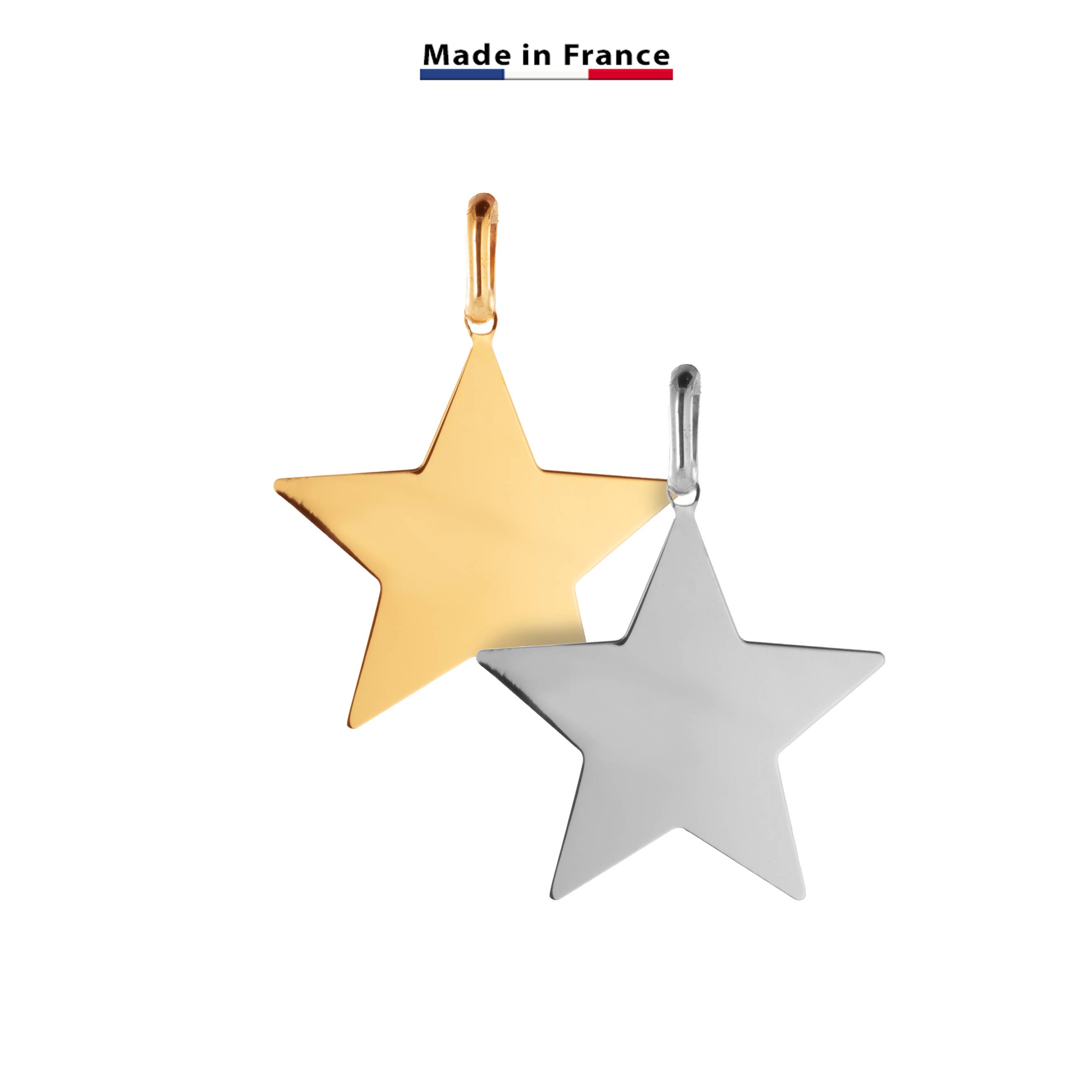 Bijoux Fabrication Française - Wholesale Individual Charm/Pendant - Engraving Star Medal - Smooth - Gold-Plated - Silver 925‰5