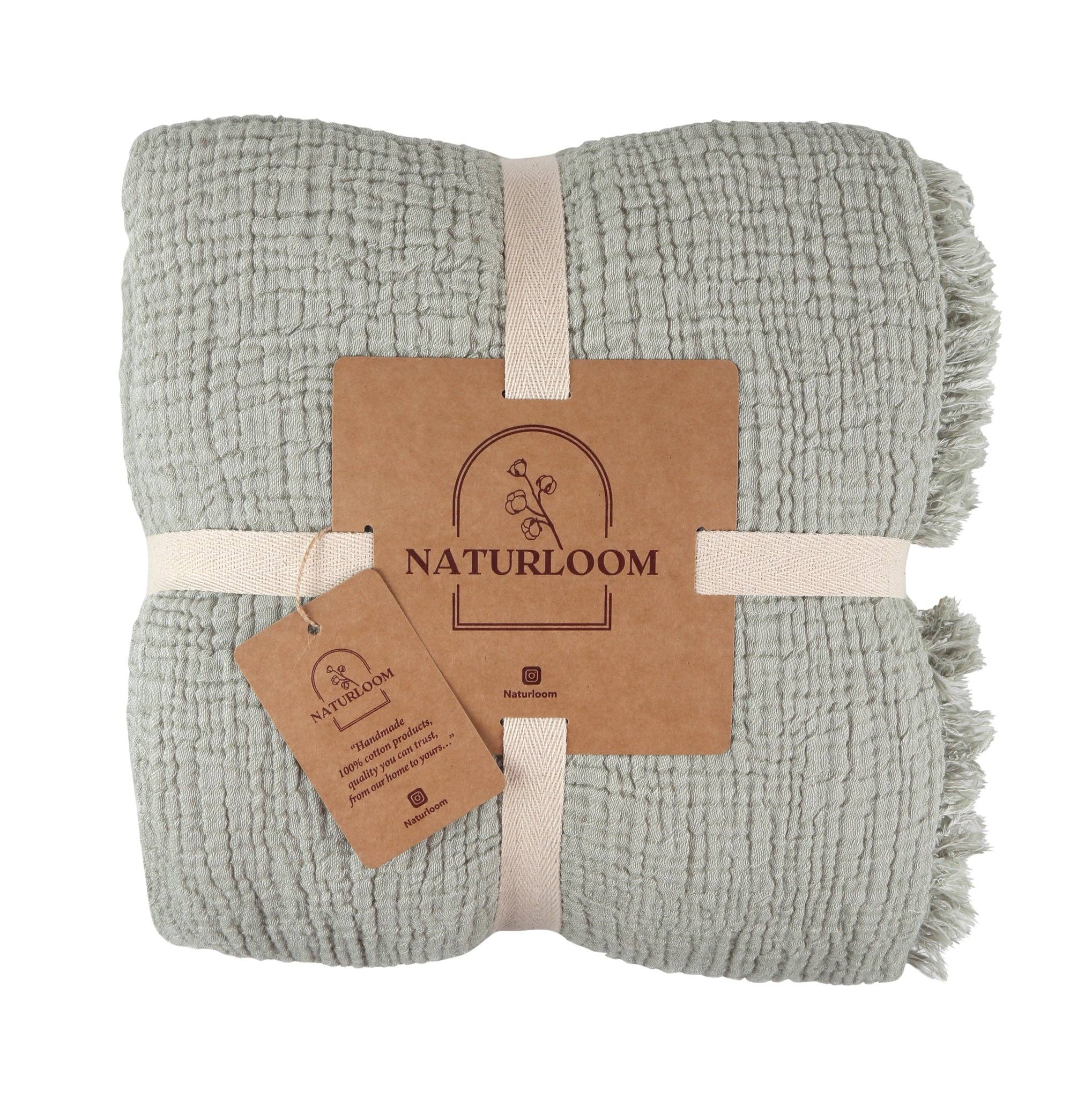 Naturloom - Wholesale Bedding Blanket - GOTS Certified Organic Muslin Blanket, Sage Green Bedspread, Lightweight Gauze Quilt, King Size Cotton Throw, Boho Bedding7