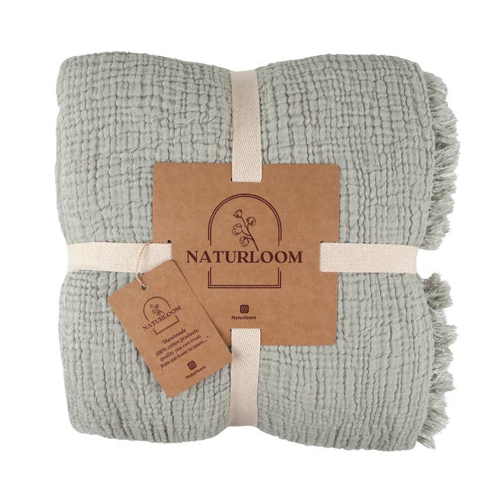 Naturloom - Wholesale Bedding Blanket - GOTS Certified Organic Muslin Blanket, Sage Green Bedspread, Lightweight Gauze Quilt, King Size Cotton Throw, Boho Bedding7