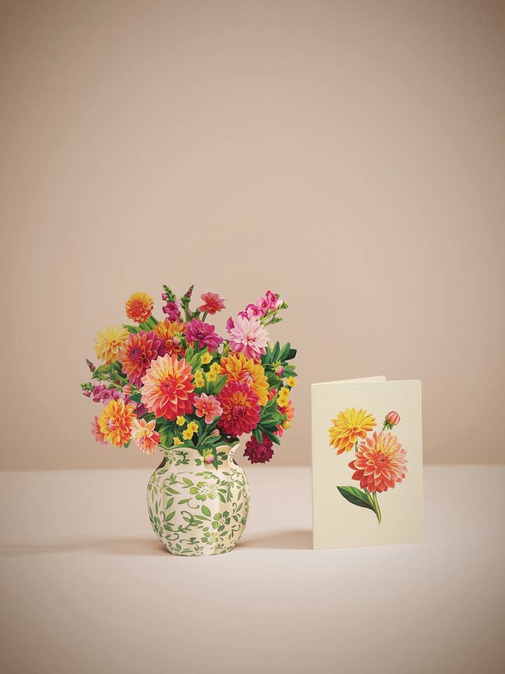 Mini Sunrise Dahlia (10 Pop-up Greeting Cards) for wholesale by FreshCut Paper LLC