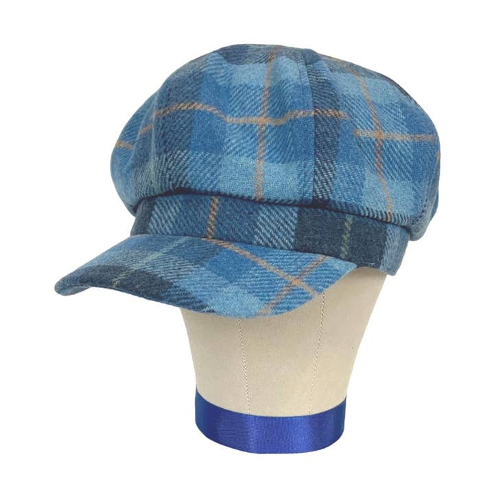 Tweed Baker Boy Cap Blue Plaid Newsboy Cabbie Hat for wholesale by CRAGGI