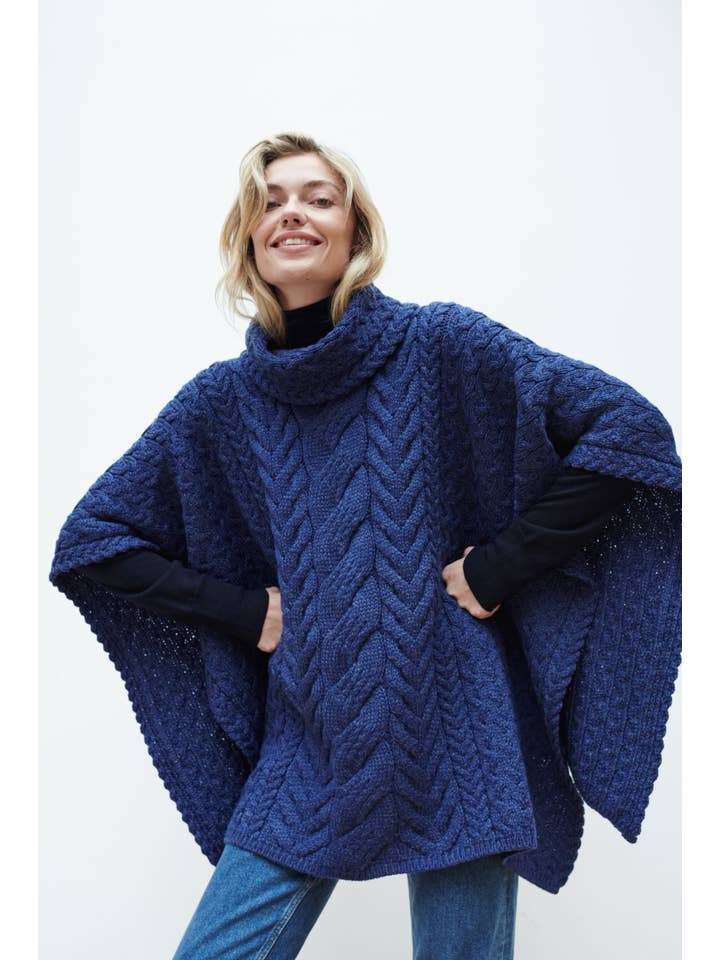 Aran Woollen Mills - Wholesale Poncho - Women's - Torc Ladies Aran Poncho - Navy