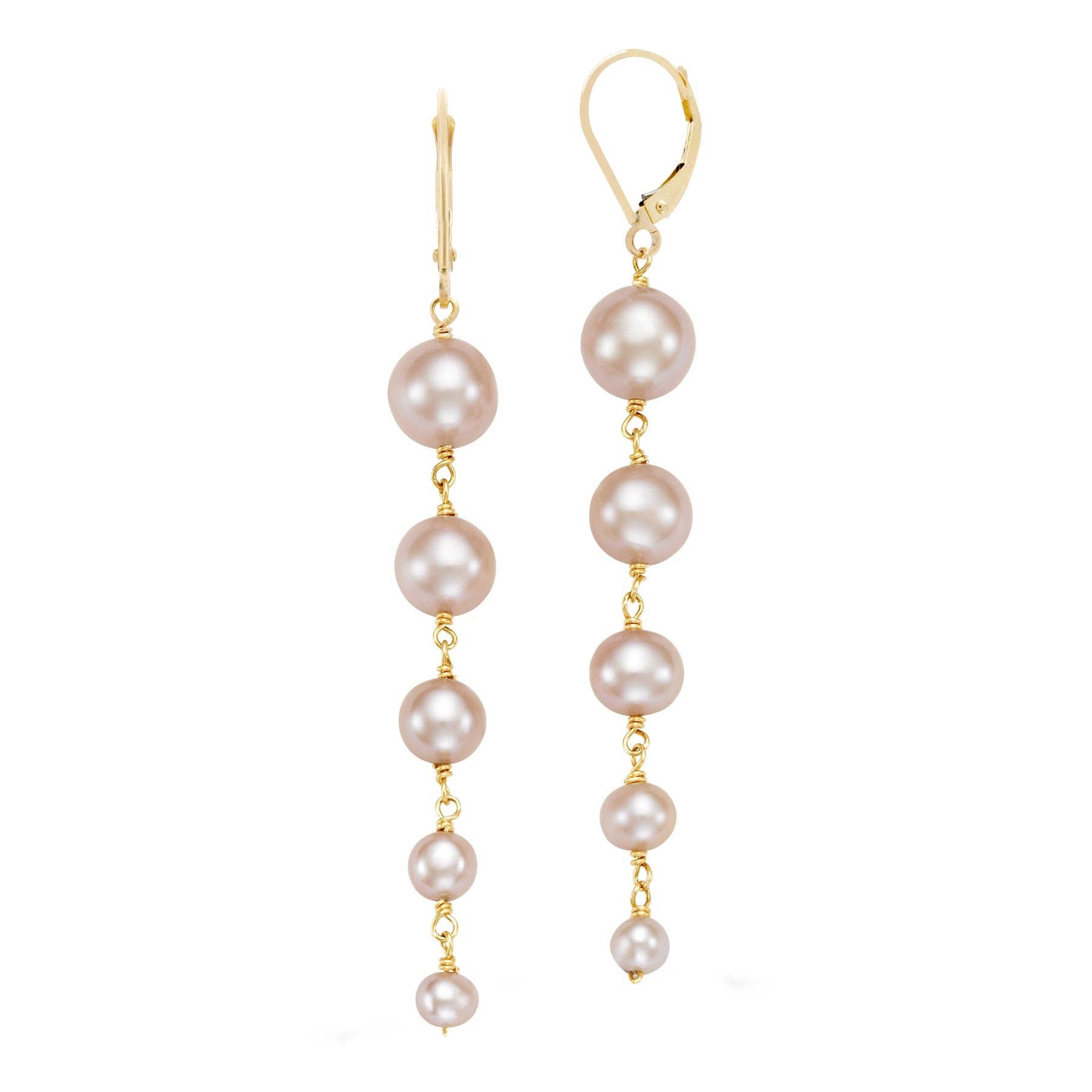 Jewelmak - Wholesale Dangle Earrings - 14k Pink/White Freshwater Pearl Graduated Dangle Earrings2