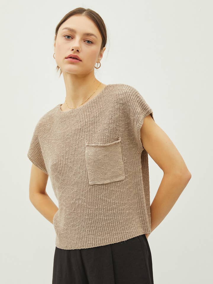 Be Cool - Wholesale Knit Top - Women's - PATCH POCKET DOLMAN CAP SLEEVE BOXY KNIT