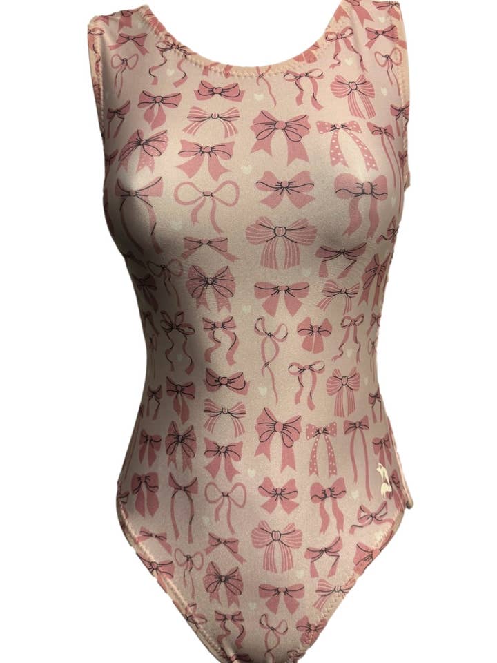 Pink Bow Gymnastics Leotard - Foxy's Cute Bowtique Leo for Girls for wholesale by Foxy's Leotards